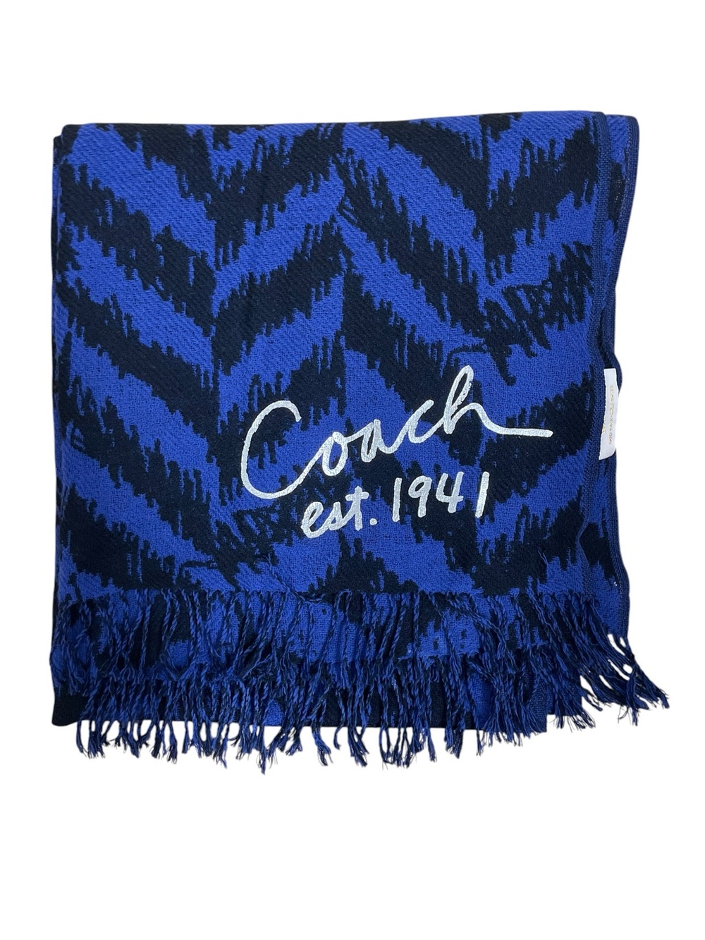 Coach Est 1941 Blue Black Animal Print Merino Wool Oversized Scarf Wrap Shawl